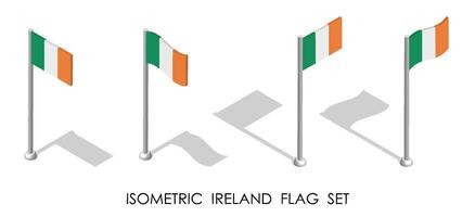 isometric flag of Republic of IRELAND in static position and in motion on flagpole. 3d image vector