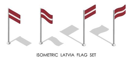 isometric flag of Republic of LATVIA in static position and in motion on flagpole. 3d image vector