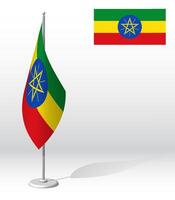 ETHIOPIA Republic flag on flagpole for registration of solemn event, meeting foreign guests. National independence day of ETHIOPIA. Realistic 3D on white vector