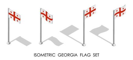 isometric flag of GEORGIA in static position and in motion on flagpole. 3d image vector