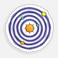 cartoon icon of doodle model of solar system. Planets revolve in orbits in space around star, sun. isolated on white background vector