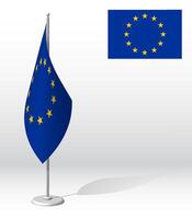 EUROPEAN UNION Republic flag on flagpole for registration of solemn event, meeting foreign guests. National independence day of EU. Realistic 3D on white vector
