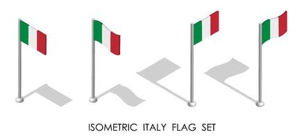 isometric flag of Italian Republic in static position and in motion on flagpole. 3d image vector