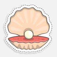 cartoon icon of doodle sea shining pearl in open shell. Treasure of sea and ocean. isolated on white background image vector