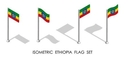 isometric flag of ETHIOPIA in static position and in motion on flagpole. 3d image vector