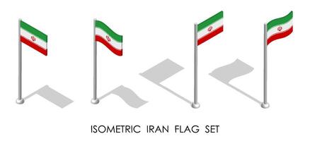 isometric flag of Republic of IRAN in static position and in motion on flagpole. 3d image vector
