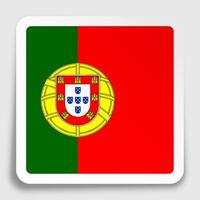 Portugal flag icon on paper square sticker with shadow. Button for mobile application or web. image vector