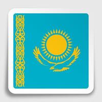 republic of Kazakhstan flag icon on paper square sticker with shadow. Button for mobile application or web. image vector