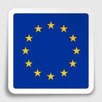 European Union flag icon on paper square sticker with shadow. Button for mobile application or web. image vector