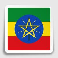 ETHIOPIA flag icon on paper square sticker with shadow. Button for mobile application or web. image vector