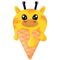 cone with orange ice cream and animal print, namely with a giraffe's face and a waffle cone, for design, for packaging or advertising vector