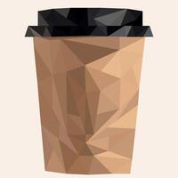 illustration of a craft cup with a hot drink made of triangles of different sizes, low poly style vector