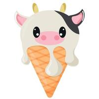 cone with white ice cream and animal print, namely with a cow's face and a waffle cone, for design, for packaging or advertising vector