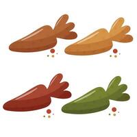 dry cat food granules in the shape of a carrot, which means it is a carrot-flavored food, for a variety of design, polyraffia or packaging vector