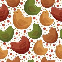 seamless pattern with dry cat food pellets in the shape of a chicken, which means it's a chicken-flavored food, for a variety of design, polyraffia or packaging vector