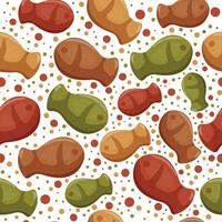 seamless pattern with dry cat food granules in the shape of a fish, which means it's a fish-flavored food, for a variety of design, polyraffy or packaging vector