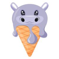 cone with ice cream and animal print, namely with a hippo's face and a waffle cone, for design, for packaging or advertising vector