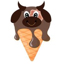 cone with brown ice cream and animal print, namely with a bull's face and a waffle cone, for design, for packaging or advertising vector