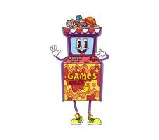 Retro groovy arcade game machine character vector