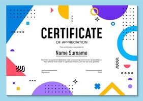 Certificate of appreciation with geometric Memphis vector