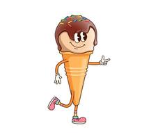 Groovy ice cream character finger gun gesture vector