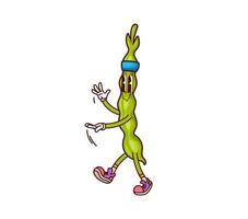 Groovy bean pod vegetable character on fitness vector