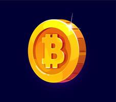 Golden bitcoin cryptocurrency coin, game asset vector