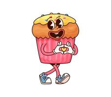 Bakery cupcake or muffin dessert groovy character vector