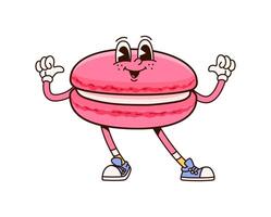 Groovy macaroon character pointing on itself vector