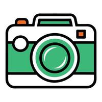 Icon, camera, retro style, mint green and white, simplified design, bold outlines, flat color, geometric shapes vector