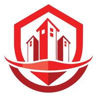 a red and white logo for a real estate company vector