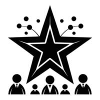 A bold black star with a white outline dominates the center of the image, surrounded by smaller dots resembling sparks or stars. Below the vector