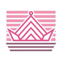 Minimalist crown logo, pink and white color scheme, geometric design, striped background, triangular shapes vector