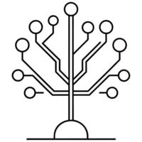 Minimalist tree diagram, circuit board pattern, black and white linear design, symmetrical branching structure, abstract technology concept, vector
