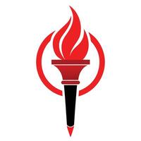 Red torch logo, flame symbol, stylized Olympic torch, minimalist design, flat graphic, bold colors vector