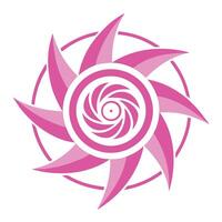 Pink spiral sun, geometric flower, swirling petals, abstract logo design, minimalist art, soft gradient, symmetrical pattern vector