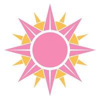 Geometric sun design, pink and yellow color scheme, stylized sunburst, symmetrical rays, abstract minimalist art vector