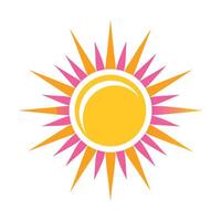 Stylized sun icon, geometric design, vibrant yellow and pink, orange rays, white background, symmetrical sunburst pattern vector