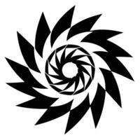 abstract spiral pattern, black and white, geometric design, rotating blades, vortex shape, sharp edges vector