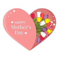 Spring Tulip Flowers Bouquet in Heart vector