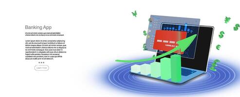 Creative banking app design showcasing financial growth and digital transactions through sleek graphics vector