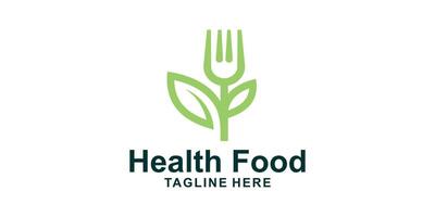 logo design combination of fork and leaf, symbol for healthy food, organic, herbal, icon, idea, creative. vector