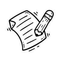 Hand drawn illustration of a pencil and paper. Perfect for creative designs, writing concepts, or educational themes. vector