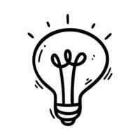 Black and white hand drawn doodle light bulb icon. Perfect for creativity, innovation, brainstorming, startup, and inspiration related designs. vector