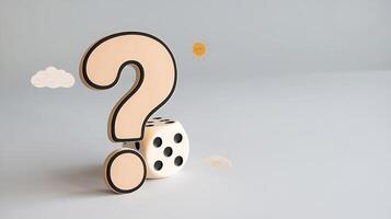 Conceptual business imagery featuring a question mark and dice for decision making or strategy planning photo