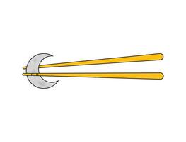Illustration chopstick hold moon vector