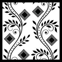 a black and white pattern with leaves and diamonds. vector