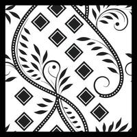 a black and white pattern with leaves and diamonds. Luxurious Black and White Floral Pattern vector