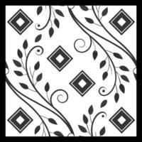 a black and white pattern with leaves and diamonds. Black and White Ornamental Floral Pattern vector