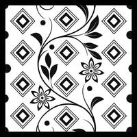 a black and white square pattern with flowers and diamonds vector